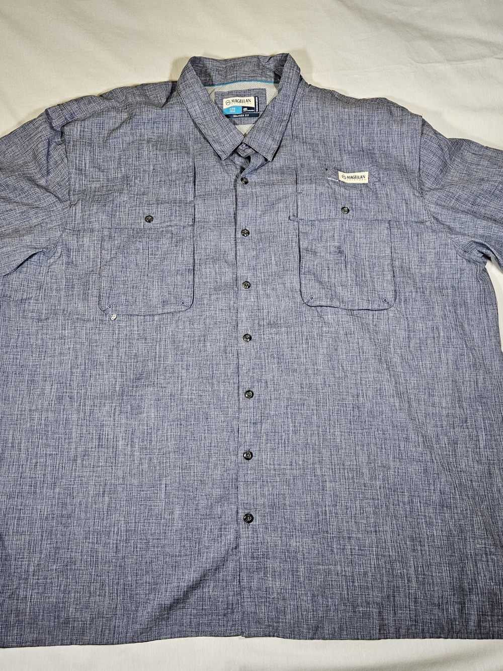 Magellan Outdoors Aransas Pass Fishing Shirt Men 4XL Blue Heather Short Sleeve